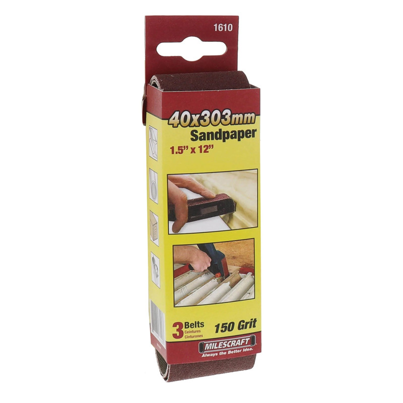 SandDevil Sanding Belts - 1-1/2" x 12" - 3 Pack - Grit:150 Grit